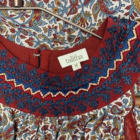 Talitha Silk Maxi Dress Medium Floral Boho Hand Beaded Pom Pom Hemline - Picture 3 of 16